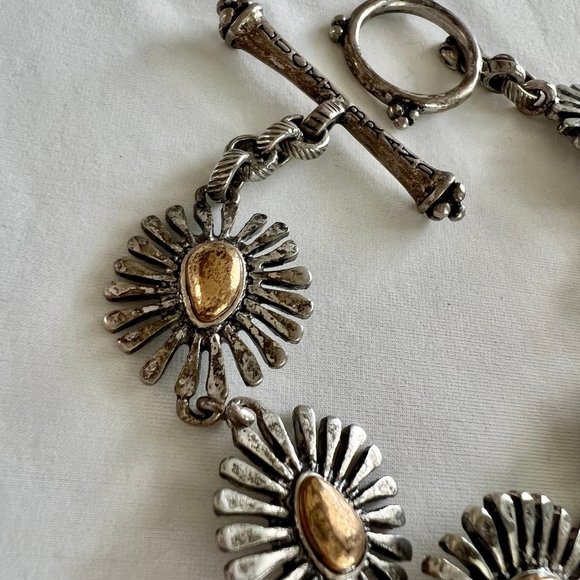 Lucky Brand Two Silver Gold Tone Starburst Link Toggle Bracelet - Picture 9 of 9